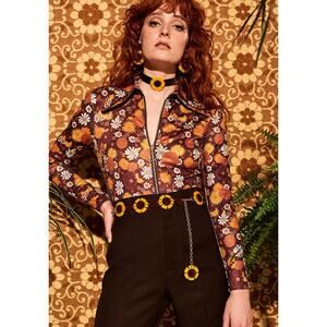 The Hippie Shake Heroe Floral Brown Bodysuit Longsleeve Top Womens Size 8